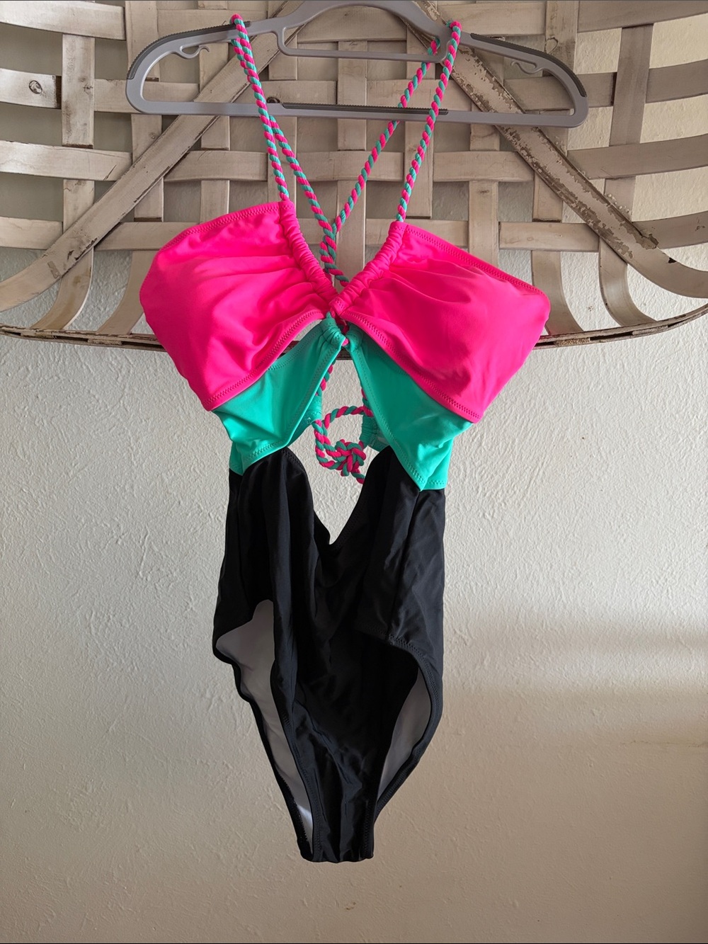 Colorblock One-Piece Swimsuit in Hot Pink, Teal & Black